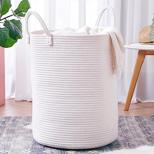 60L Large White Hamper Tall Woven Laundry Basket - color: White, size: Large (60L)