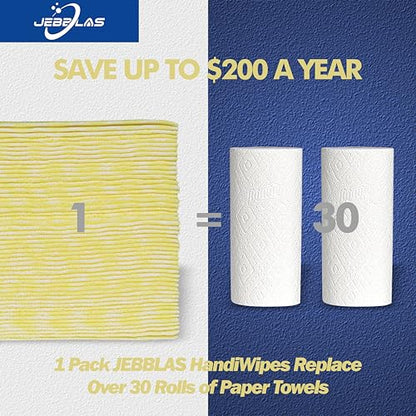 JEBBLAS Handi Wipes Reusable Cloths Dry Cleaning Cloths Dish Towel Dish Cloths Handy Cleaning Wipes,Pack of 50, Yellow - color: Yellow