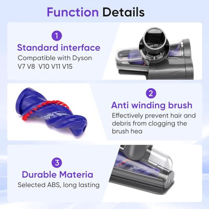 Mini Motorized Tool Brush Head Compatible with Dyson V7 V8 V10 V11 V15 Cordless Vacuum Cleaner, Handheld Couch Vacuum Attachment Anti-Tangle Replacement Parts Head Suitable for Long and Pet Hair - style: V7 V8 V10 V11 V15