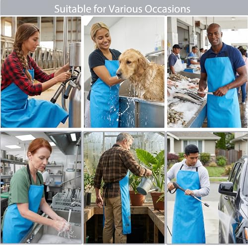 Nanxson Waterproof Apron Adjustable Dishwasher Apron for Women Men - color: Blue