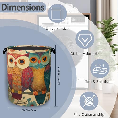 Cute Owl Laundry Basket,Foldable with Handles Tote Bag Oxford Cloth for Bathroom Bedroom Dirty Clothes Storage Bucket 16" x 20.8" - color: Cute Owl