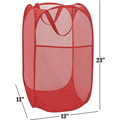 BATTOO Deluxe Strong Mesh Pop up Laundry Hamper Basket with Side Pocket for Laundry Room, Bathroom, Kids Room, College Dorm or Travel Red - color: Red