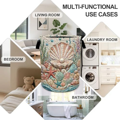 Beach Laundry Basket Foldable Oxford Laundry Hamper With Handle For Room Bathroom Bedroom - color: Beach