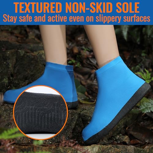 Rain Shoe Covers Waterproof Reusable Galoshes Overshoes - color: Blue, size: Large