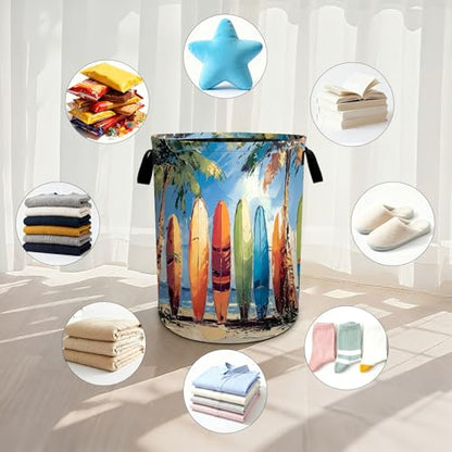 Surfboard Laundry Basket Waterproof Laundry Hamper Foldable Laundry Bag with Handles for Bedroom, Bathroom, Office, Clothes Storage - color: Surfboard
