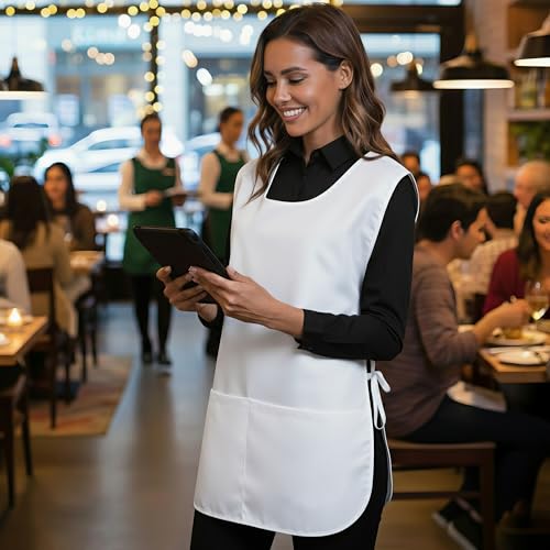 Xeoxarel Unisex Cobbler Apron with 3 Deep Pockets, Smock Vest Apron - color: 3 Pack - White