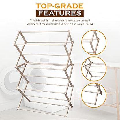 Peaceful Classics Wooden Folding Laundry Rack, 38x30x13 - size: Small