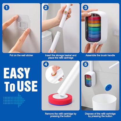 Disposable Toilet Brush, Wall Mounted Toilet Bowl Brush with 35 Colorful Refills, Toilet Bowl Brush with Storage Box for Deep Bathroom Toilet Cleaning (1 Handle + 35 Colorful Refills).