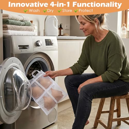 3-Pack Bra Laundry Bags for Washing Machine | Extra Large 39" x 16" | Holds 12 Bras (A-D Cups), 4-in-1 Wash, Dry, Store & Dust-Proof Mesh Bags for Delicates, Lingerie Care & Travel Accessories