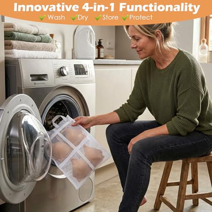 3-Pack Bra Laundry Bags for Washing Machine | Extra Large 39" x 16" | Holds 12 Bras (A-D Cups), 4-in-1 Wash, Dry, Store & Dust-Proof Mesh Bags for Delicates, Lingerie Care & Travel Accessories