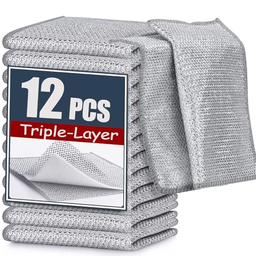 Navona 12 Pcs New Upgrade Steel Wire Dishcloth,Triple-Layer Steel Wire Cleaning Cloth,Powerful Cleaning Non-Scratch Wire Dishcloth Rag for Cookware, Sinks, Dishes, Stove Tops - color: 12-pack (Triple-layer)