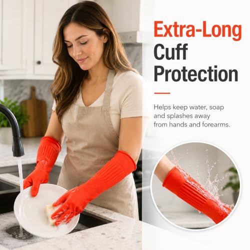 ThxToms 17" Rubber Dishwashing Gloves, Cotton Lined Kitchen Gloves, 2 Pairs - size: Large (Pack of 4)