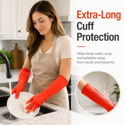 ThxToms 17" Rubber Dishwashing Gloves, Cotton Lined Kitchen Gloves, 2 Pairs - size: Large (Pack of 4)
