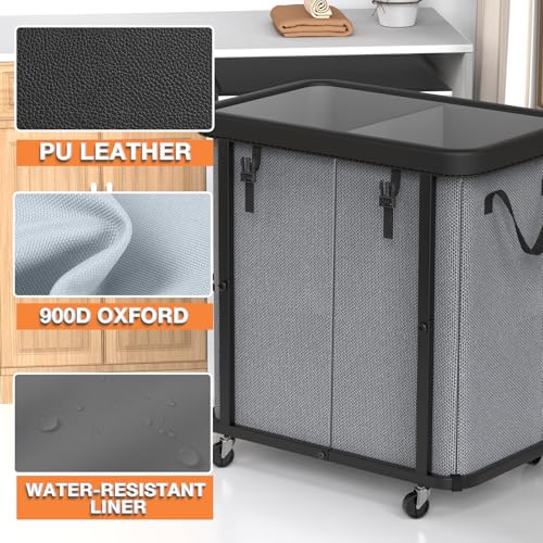 Laundry Basket with Wheels,190L (50 Gal) Laundry Hamper 2 Setion - Gray - color: Gray, size: 2 Section-190L