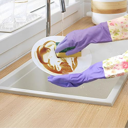 KINGFINGER Cleaning Glove, 3 Pairs Kitchen Glove for Washing Dishes, Latex Free Reusable Elbow Length Household Gloves - size: Large