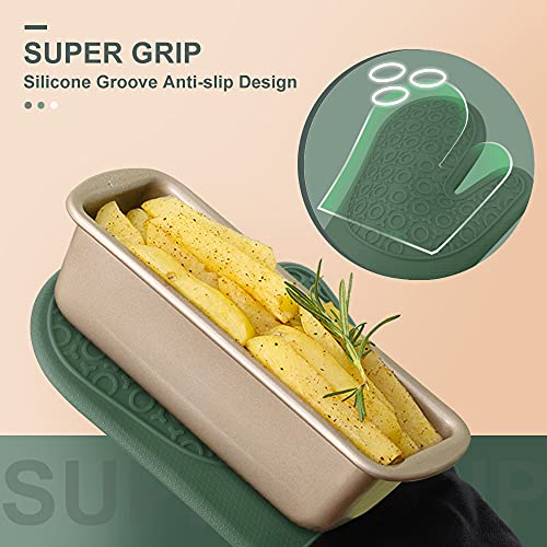 Silicone Oven Mitts - 14.6" Heat Resistant Oven Gloves for Baking, Cooking - color: Midnight Green & Black, size: 14.6in Oven Mitts