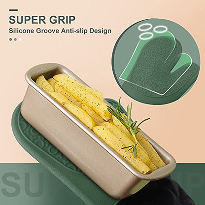 Silicone Oven Mitts - 14.6" Heat Resistant Oven Gloves for Baking, Cooking - color: Midnight Green & Black, size: 14.6in Oven Mitts