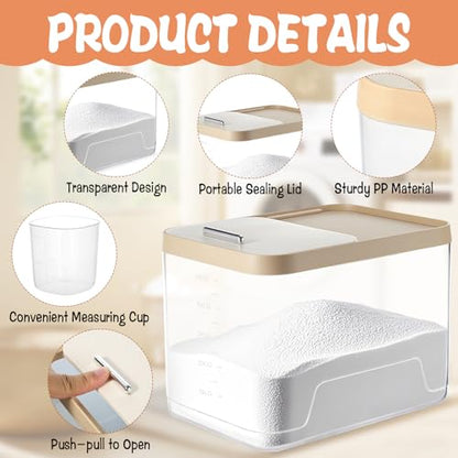 Large Laundry Pods Container with Slide Lid, Laundry Room Organization for Booster Beads with Measuring Scoops, Laundry Pods Holder for Scent Booster, Powder, Pods. (Clear 2-Pack)
