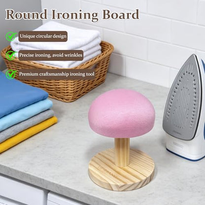 Bra Wooden Ironing Board, Mini Soft Padded Sleeve Pressing Board with Round Base, Tailor’s Hams with Removable Cotton Cover for Small Table Top Pressing Pad, Long-7.1 Inch, Pink - color: Pink