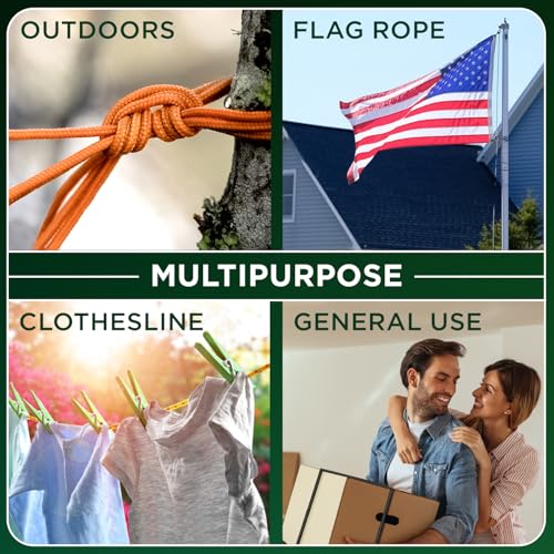 TECEUM Clothes Line & Flag Pole Rope – 1/4” & 3/8” – 90 FT | 150 FT – White - size: 1/4" - 90 FT (27.5M)