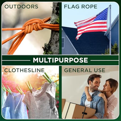 TECEUM Clothes Line & Flag Pole Rope – 1/4” & 3/8” – 90 FT | 150 FT – White - size: 1/4" - 90 FT (27.5M)