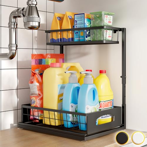 Under Sink Organizer, 1-Pack L-Shaped Metal Pull-Out Drawers for Kitchen - color: Black, size: 1 Pack