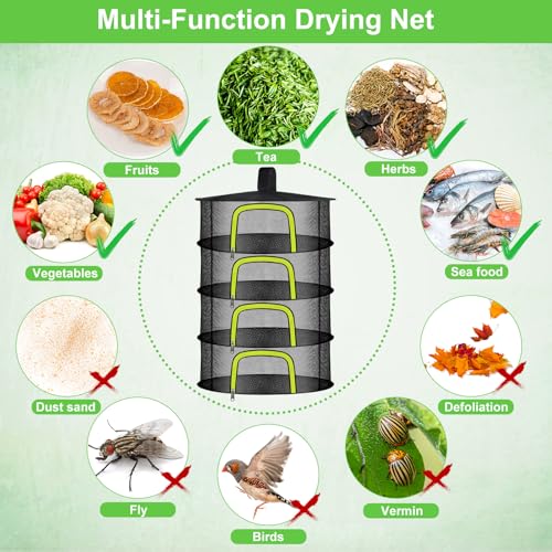 Doacpr 4-Layer Hanging Herb Drying Rack, Foldable Mesh Net with Zipper - size: 4 Layers-23.62''