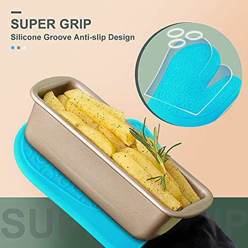 Silicone Oven Mitts - 14.6" Heat Resistant Oven Gloves for Baking, Cooking - color: Turquoise & Black, size: 14.6in Oven Mitts