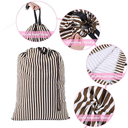 SWISSELITE Heavy Duty Laundry Bag, Large Travel Dirty Clothes Bag - color: Stripe Coffee