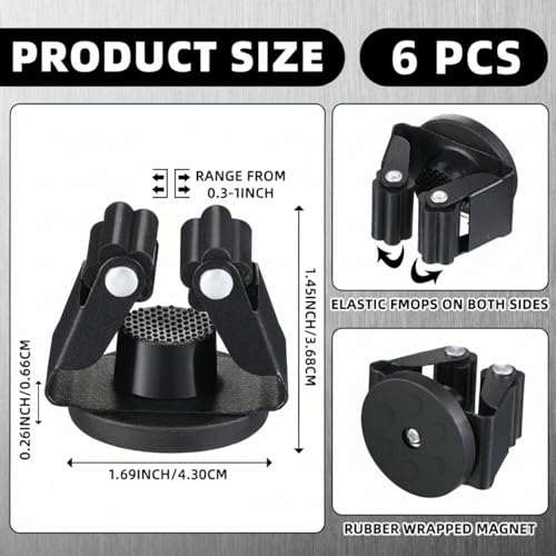 Vercraft 6 Pcs Magnetic Broom Holder Wall Mounted Anti Slip Rack,Black - color: Black