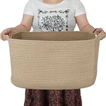 XUANGUO Large Rectangle Woven Jute Rope Storage Basket 22"x17"x12" - color: Jute