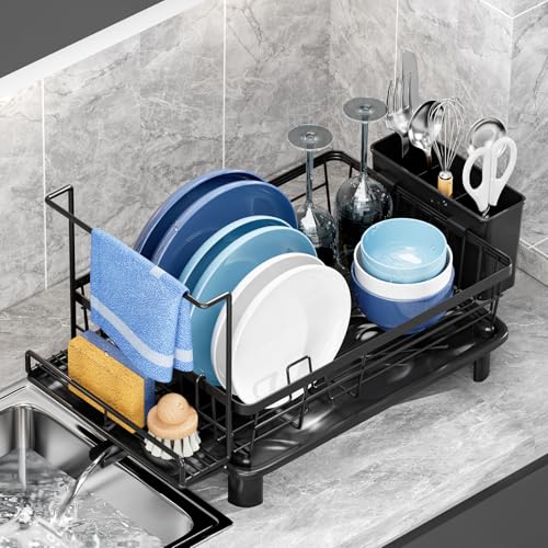 Dish Drying Rack, Stainless Steel-Dish Rack, (Black2 with Sponge Rack ) - color: Black 2