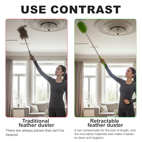 Microfiber Feather Duster with 29 in Telescoping Pole and Bendable Head for Ceiling Fans, Ceilings, Blinds, Furniture and Cars, Green - color: Green