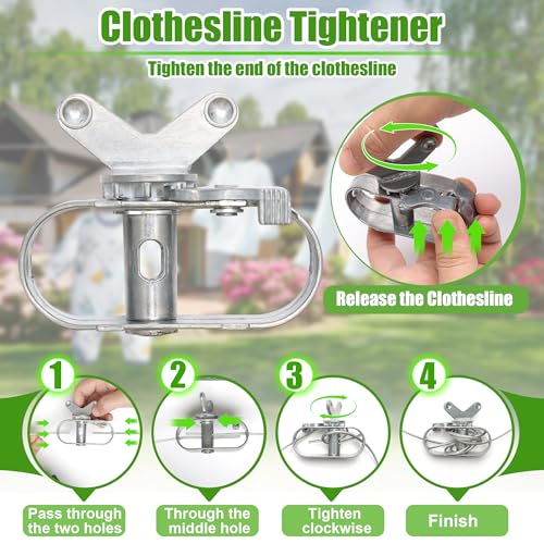 Outdoor Clothesline Kit, Clothes Line Pulley Kit for Outside