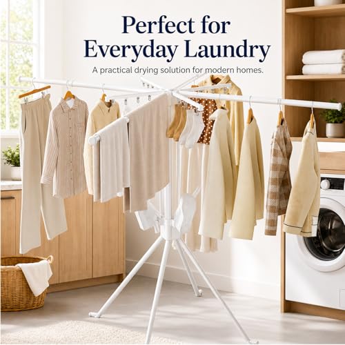 Clothes Drying Rack Foldable, 4-Legged Drying Rack Clothing Floor Standing Laundry Drying Rack Collapsible Drying Racks with Sock Clips & Shoe Holders for Indoor and Outdoor Balcony Bedroom Apartment - color: White