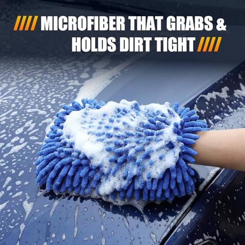 3 Pack Chenille Premium Scratch-Free Microfiber Car Wash Sponges, Non-Scratch Car Cleaning Wash Mitt, Ultra-Soft Glove, Swirl-Free Finish, Safe for Trucks, Suvs(Multicolor) - color: Multicolor