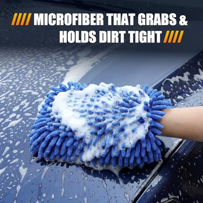 3 Pack Chenille Premium Scratch-Free Microfiber Car Wash Sponges, Non-Scratch Car Cleaning Wash Mitt, Ultra-Soft Glove, Swirl-Free Finish, Safe for Trucks, Suvs(Multicolor) - color: Multicolor