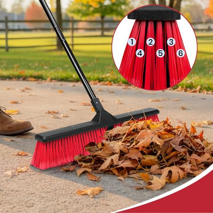 Floor Scrub Brush and 24-inches Push Broom, 2 in 1 Floor Brush and 24" Outdoor Push Broom Brush for Floor Cleaning