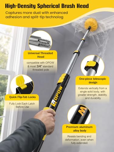 30ft High Reach Cobweb Duster with 6-24ft Extension Pole and 2 Brush Heads - size: 24 feet