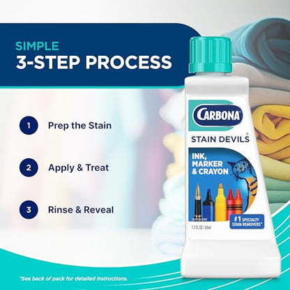 Carbona Stain Devils® #3 | Ink, Marker & Crayon | Professional Strength Laundry Stain Remover | Multi-Fabric Cleaner | Safe On Skin & Washable Fabrics | 1.7 Fl Oz, 3 Pack - size: 1.7 Fl Oz (Pack of 3)