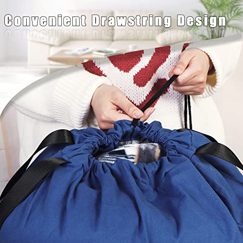 Sanlykate Large Canvas Cotton Laundry Bag with Drawstring & Handles, Heavy Duty Durable Dirty Clothes Organizer, Tear Resistant Hamper Liner Storage Bag, Travel Sack, 25.5 x 34inch - Cyanotic - color: Cyanotic