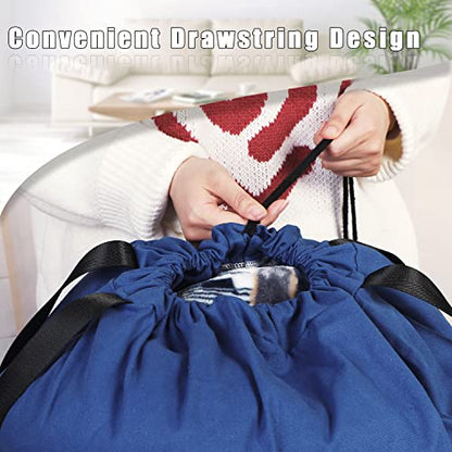 Sanlykate Large Canvas Cotton Laundry Bag with Drawstring & Handles, Heavy Duty Durable Dirty Clothes Organizer, Tear Resistant Hamper Liner Storage Bag, Travel Sack, 25.5 x 34inch - Cyanotic - color: Cyanotic