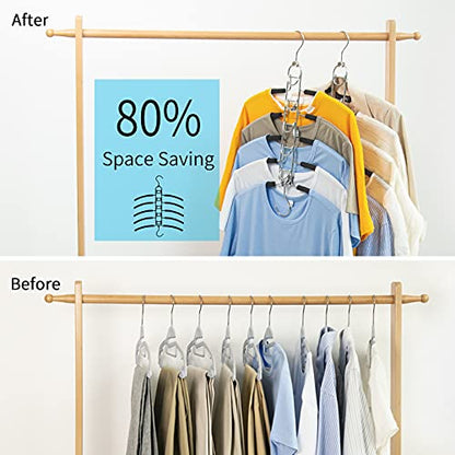 Nature Smile 2 Pack 5 in 1 Anti Slip Clothes Hangers,Space Saver Magic Metal Hangers,Multi Layers Wardrobe Clothes Rack,Heavy Duty Metal Blouse Hanger Closet Storage Organizer