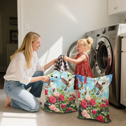 Travel Laundry Bags 2 PC Wet Dry Bag with Handle Dirty Clothes Organizer for Swimsuits Beach Camping Waterproof Washable Cartoon July 4th Red Roses and Hummingbirds - color: Cartoon July 4th Red Roses and Hummingbirds