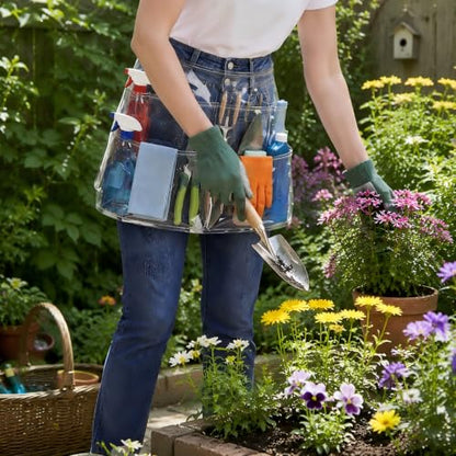 Clear Cleaning Apron with 5 Pockets and Adjustable Belt, Waterproof Caddy Aprons for Gardening Work of House Hotel - color: White