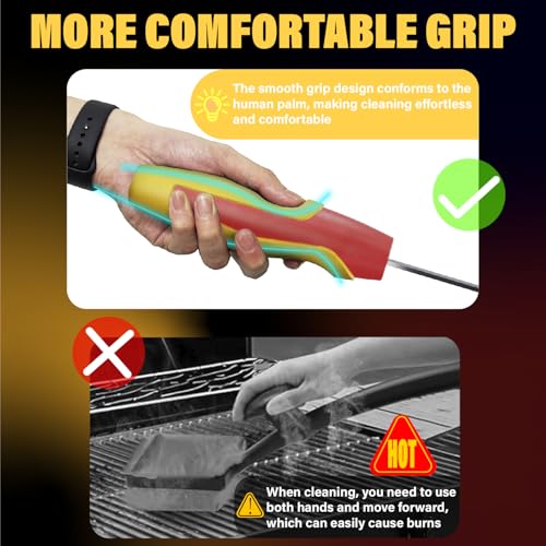 BBQ Grill Brush for Outdoor, Replacement Cleaning Head, Safe Steam Grill Cleaning Brush with Scraper, Non Metal Bristles for Cast Iron, Stainless-Steel Grates(RED) - color: Red