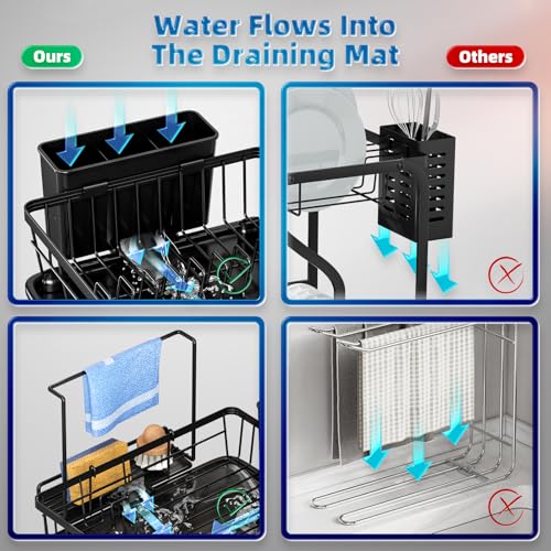 Dish Drying Rack, Stainless Steel-Dish Rack, (Black2 with Sponge Rack ) - color: Black 2