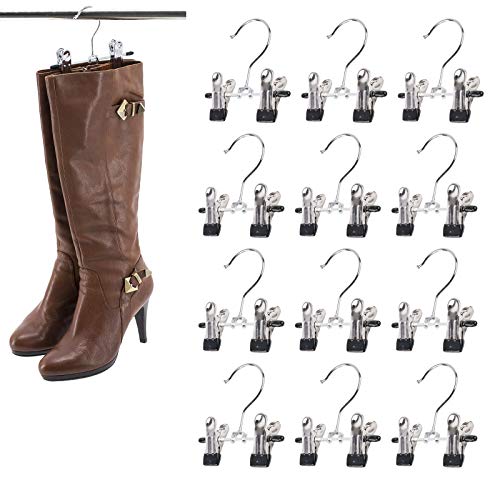 Double Adjustable Clips Boots Hangers,Space Saving Boots Socks Bags Hanging Clips Boot Holder Boot Organizer,Set of 12 (12)
