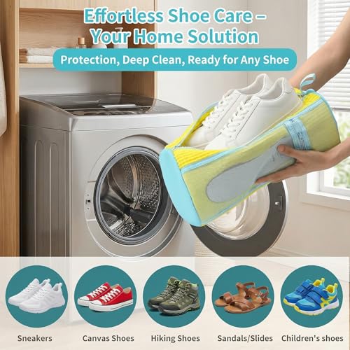 2Pack Shoe Washing Machine Bag, Reusable Laundry Shoe Bag, Suitable for Sports Shoes, Sneakers, and Slippers, Includes 2 Shoe Storage Dust Bags（Yellow) - color: Yellow