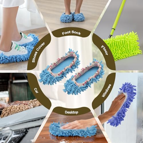 uxcell 4 Pcs Mop Slippers, Mop Socks Microfiber Shoe Covers Washable Mopping Slippers for Floor Cleaning Office Home Use Women Men, Floral Lace, Green - color: Green